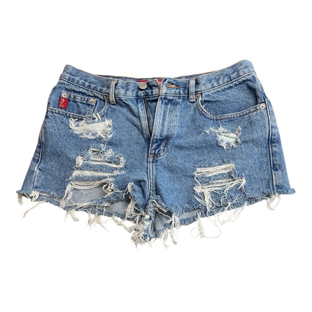 vintage 1980s/1990s Guess distressed denim shorts frayed red Guess Jeans label